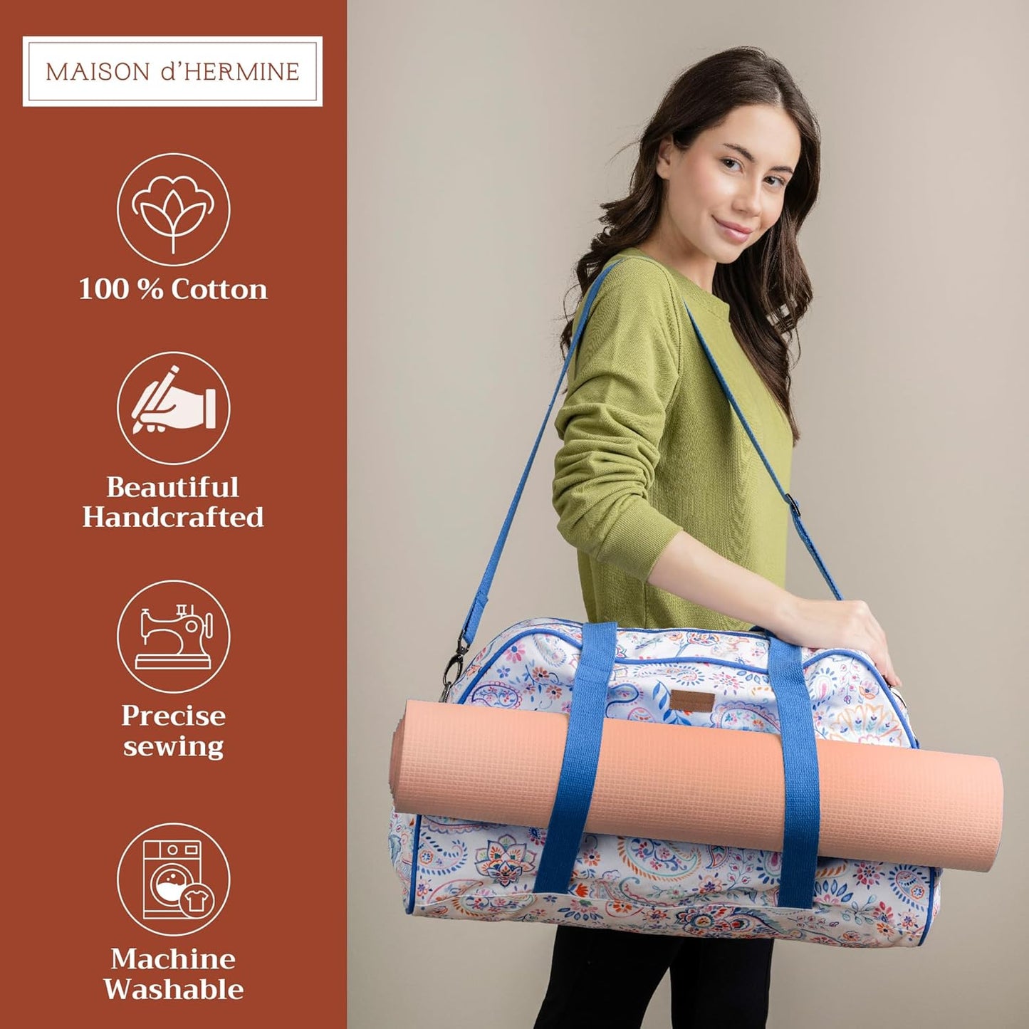 Maison d' Hermine Yoga Mat bag, Cylindrical bag for Woman&Men, yoga mat Bag &Adjustable shoulder straps Yoga Mat Carrier Bag with Drawstring Water Bottle Pocket and zipper pocket Easter Gifts