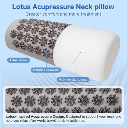 Acupressure Neck Pillow, Ergonomic Neck Support Pillow with Raised Pressure Points, Neck Rest Pillow for Home, Office, Travel, Reading, Relaxation Gift for Women & Men, Light Gray
