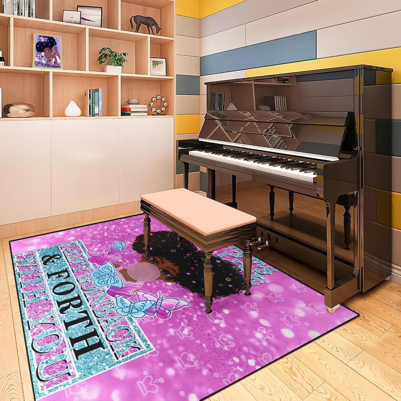 Black Girl Area Rug for Bedroom African Black Girls Floor Rugs for Living Room Playroom Cartoon Art Home Decor Soft Yoga Mats for Women Afro Purple 47" x 31" (2.7 x 3 Feet)