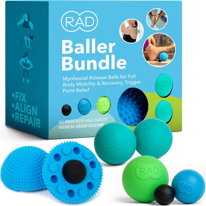 RAD All-in Kit 7-in-1 Foam Roller Set for Whole Body Massage & Myofascial Release with Roller Stick, Yoga Block, Massage Balls Muscle Recovery Tools for Mobility & Flexibility