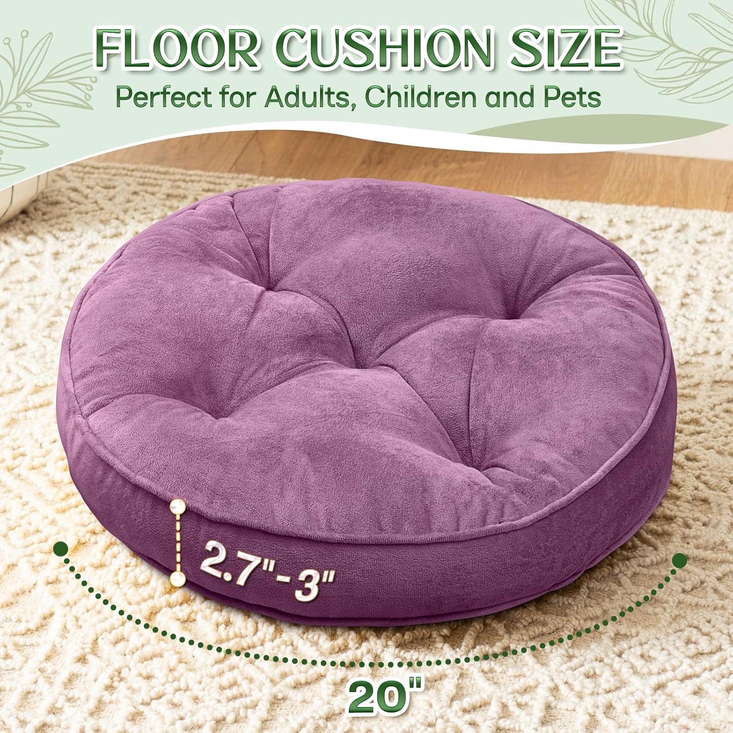 1 MIDDLE ONE Floor Pillow Set of 2, Memory Foam Meditation Cushion, Floor Cushions for Adults Sitting, Large Square Seat Cushions for Yoga, Living Room, 20x20 Inch (Grey)