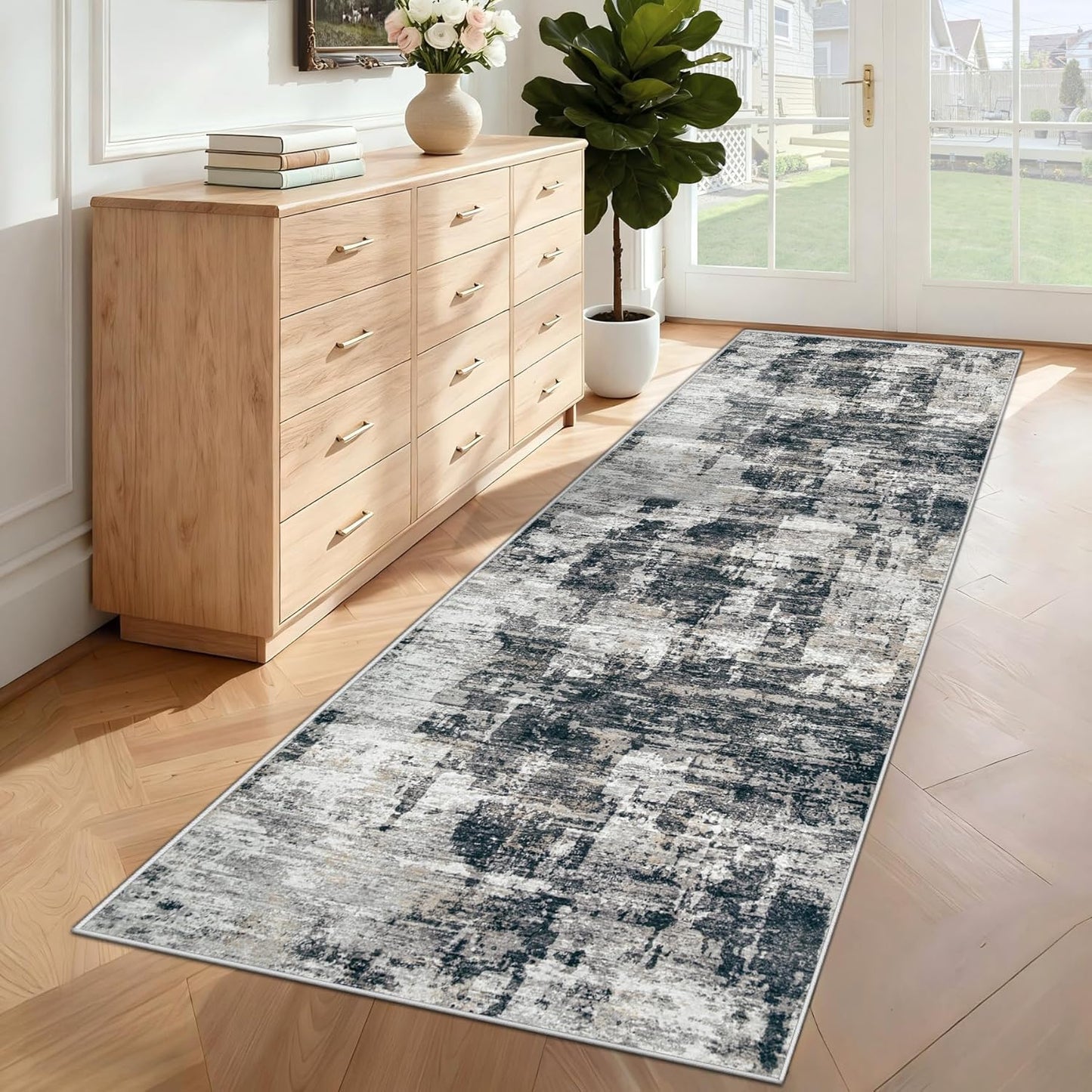 XLUEZ 8x10 Area Rugs for Living Room, Washable Modern Abstract Large Area Rug Neutral Soft Non Slip Kids Rug Stain Resistant Indoor Carpet for Bedroom Nursery Dining Children's Room(Blue, 8'x10')