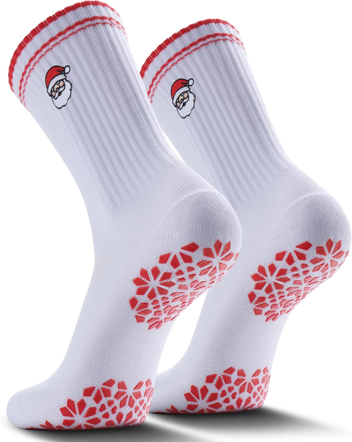 Pilates Grip Socks for Women - Embroidery Athletic Crew, Non-Skid Sticky Soles for Yoga, Barre, Workout & Hospital