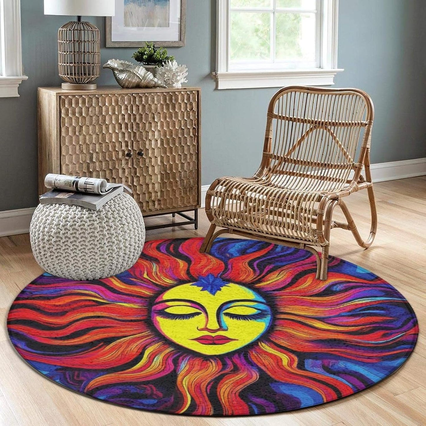 Home Decor Non Slip Kitchen Office Circle Rug, Machine Washable Modern Round Area Rug, Room Sofa Yoga Soft Round Carpet Purple Galaxy Trippy Space Astronaut Art, 36inch