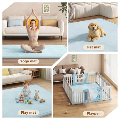 Baby Play Mat for Floor, 1.3'' Thick Memory Foam Tummy Time Mat - Super Soft Coral Velvet Nursery Rug with Non-Slip Backing, Crawling Rug for Toddlers/Infants, Yoga & Tatami Use, Oatmeal, 79''x 118''