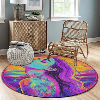 Machine Washable Modern Round Area Rug, Room Sofa Yoga Soft Round Carpet, Home Decor Non Slip Kitchen Office Circle Rug Union Jack Flag UK Mandala Art, 60inch
