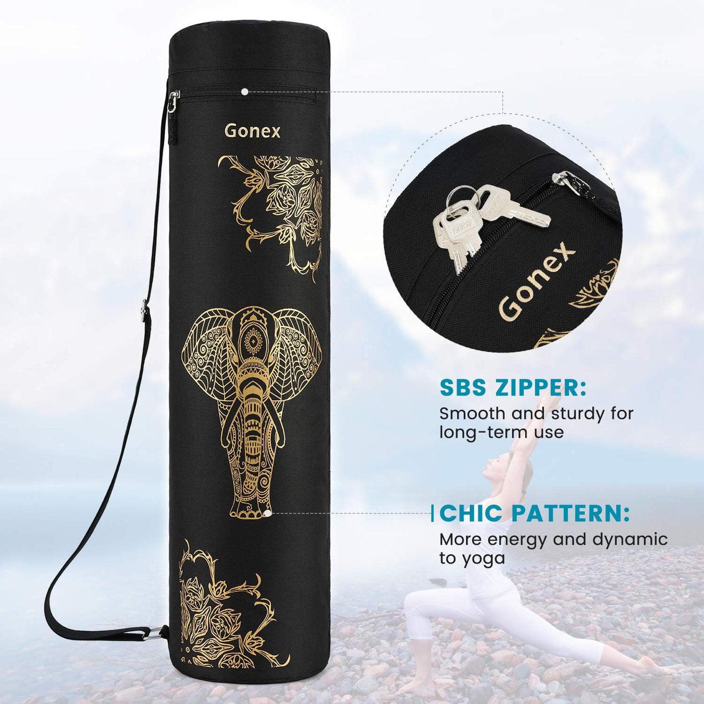 Gonex Yoga Mat Bag, Yoga Mat Carrier Full-Zip Exercise Yoga Mat Carry Bag for Women Men with 2 Multi-Functional Storage Cargo Pockets Extra Wide Adjustable Shoulder Strap