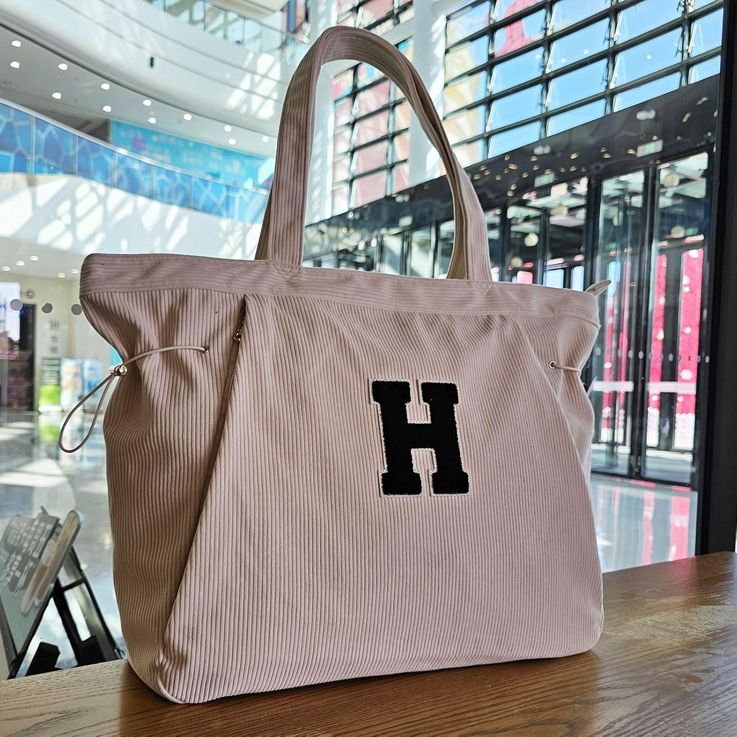 ESVAN Corduroy Yoga Tote Bag Gifts for Women Drawstring Yoga Mat Bag for Office Workout Travel Carryall Pilates Gym