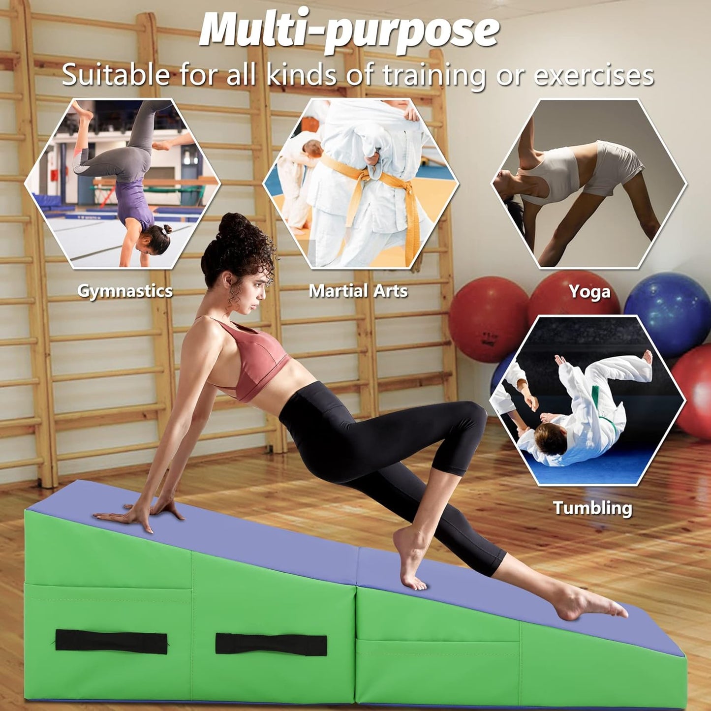 BestMassage Gymnastics Mat Incline Mat Tumbling Mat Folding Gymnastic Tumbling Mat Indoor/Outdoor Exercise Mat Home Gym Yoga Mat with Handle