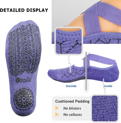 Ozaiic Pilates Socks for Women Non Slip Grip, Yoga Socks with Grippers for Barre, Hospital, Ballet, Dance, Barefoot Workout