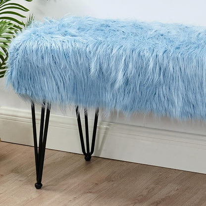 Home Soft Things Green Mongolian Faux Fur Ottoman, Desert Sage, 19'' x 13'' x 17'', Cozy Plush Fluffy Ottoman Foot Rest Stool for Living Room Bedroom Entryway Makeup Bench End of Bed Home Décor