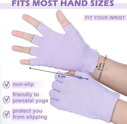 Eurzom 2 Pairs Non Slip Yoga Gloves for Women Fingerless Pilates Gloves with Grips for Yoga Fitness Workout Sports Exercise Gym
