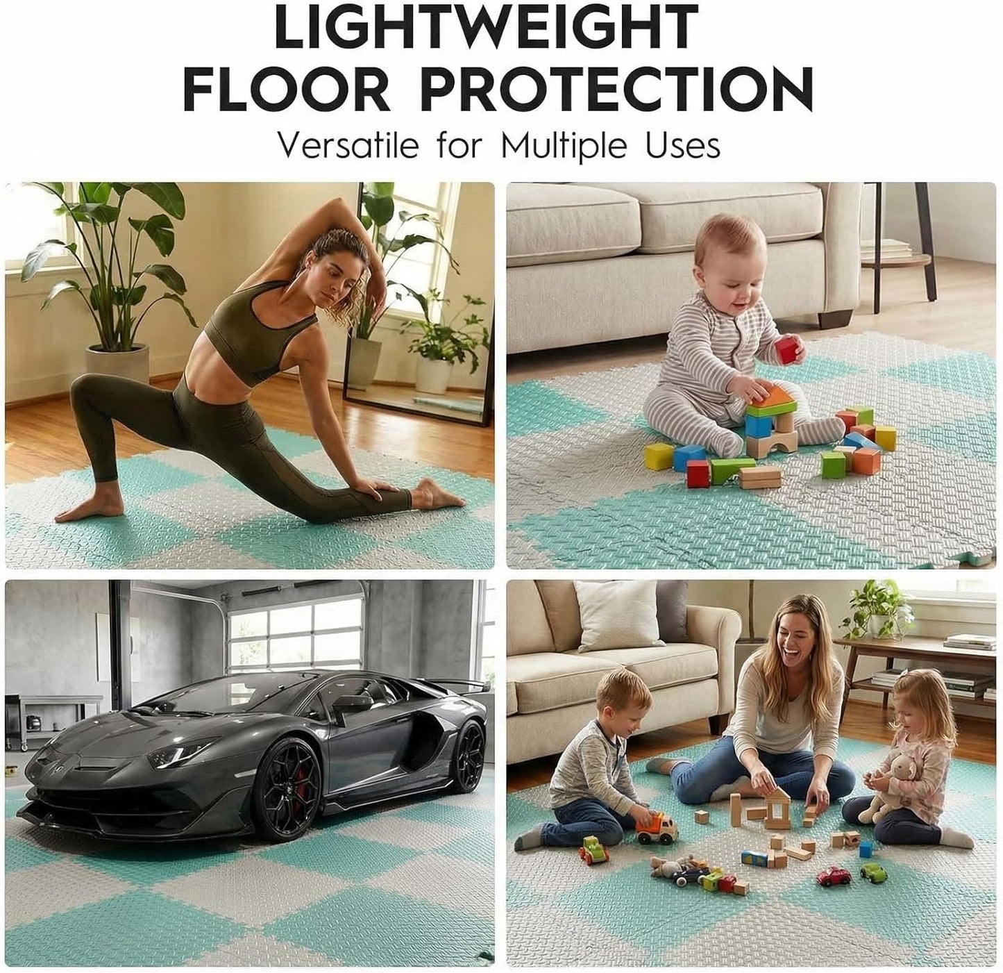 18 Tiles Puzzle Exercise Mat, 12.6" x 12.6" x 0.4", 18 Sq Ft EVA Interlocking Foam Floor Tiles, Non-Slip, Protective, Water-Resistant Flooring for Home Gym & Workout Equipment