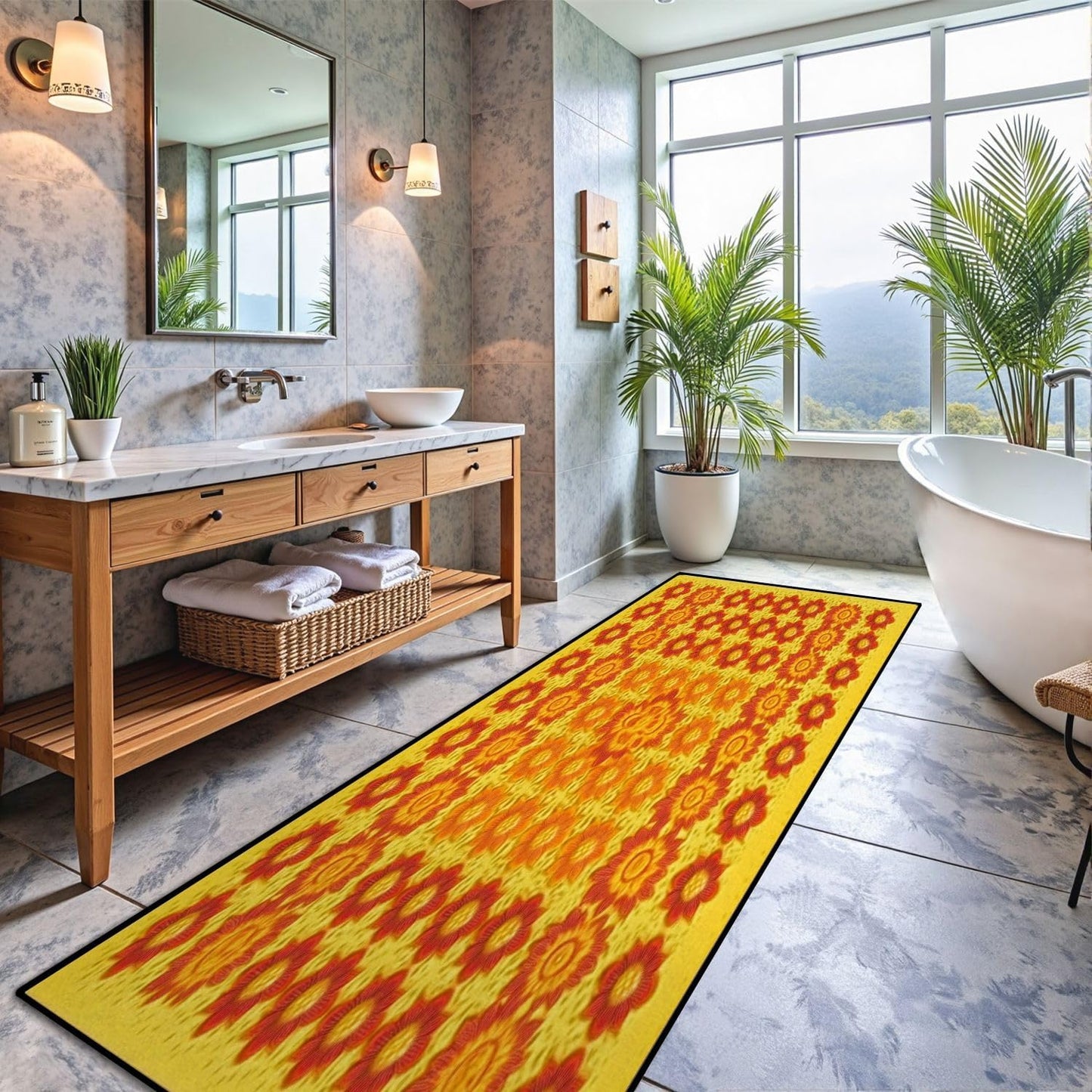 Runner Rug Washable 2x6 Cobblestone Arched Pavement Road Courses Sidewalk Seamless Non-Slip Hallway Area Rug Indoor Outdoor Home Decor for Entryway Bathroom Kitchen Carpet Yoga Floor Mat