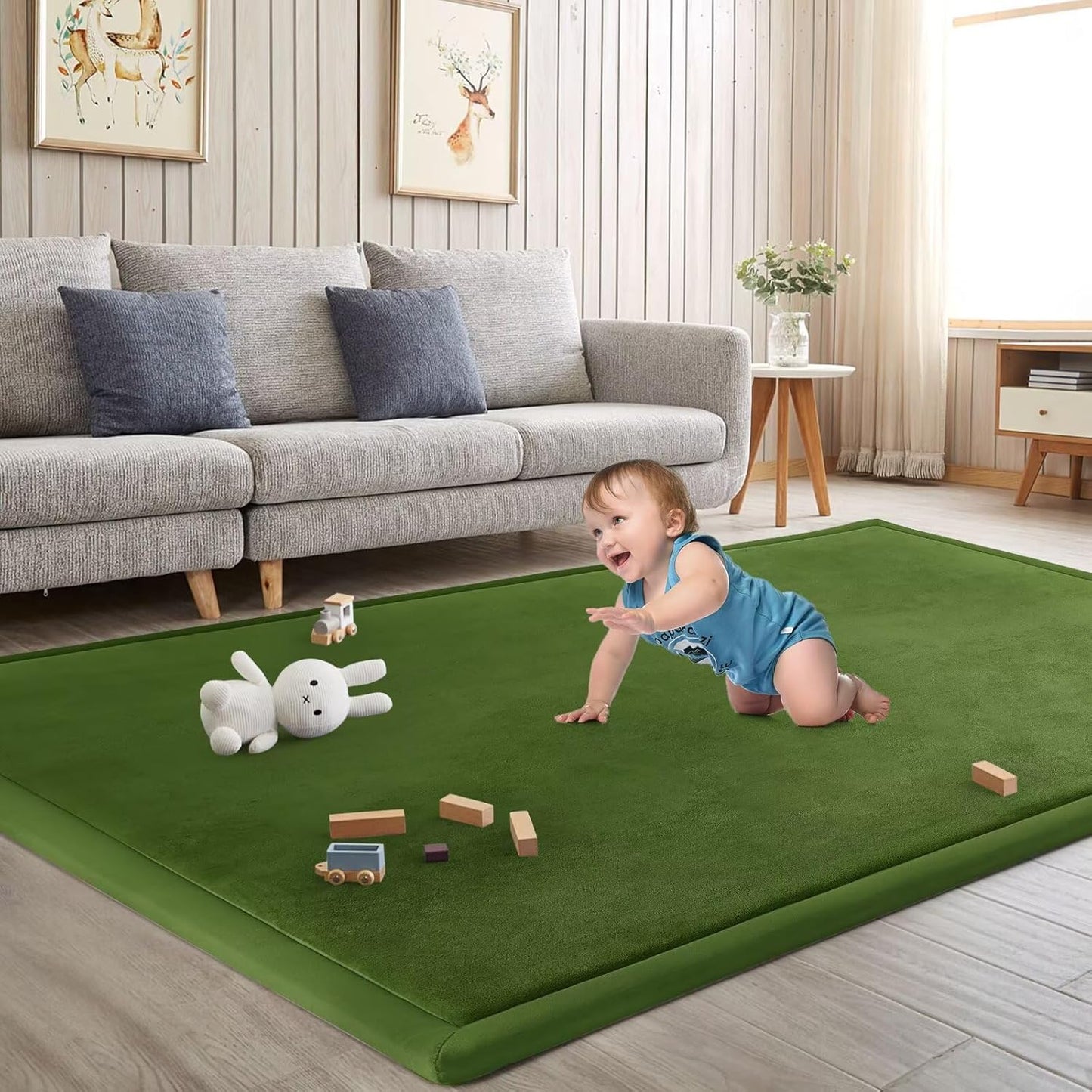 Baby Play Mat for Floor Nursery Rug Muscle Mat Area Rug Playroom Rug 79"x110" Playpen Mat Memory Foam 1.3" Thick Crawling Mat For Babies,Toddlers, Infants, Kids,Grey