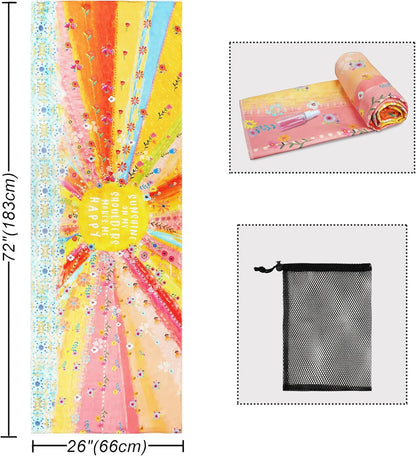 Yoga Mat Towel with Corner Pockets - Microfiber Yoga Towels for Hot Yoga Non Slip Moisture Wicking Sweat Absorbent, Tree of Life Yoga Towel Easy for Travel, Use in Hot Yoga,Bikram,Pilates and Fitness