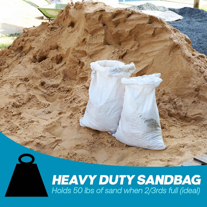 Sand Bags with Ties 14" x 26" - Sand Bags for Flooding, Woven Polypropylene Sandbags, 50 lbs Capacity, 14x26 inches, White