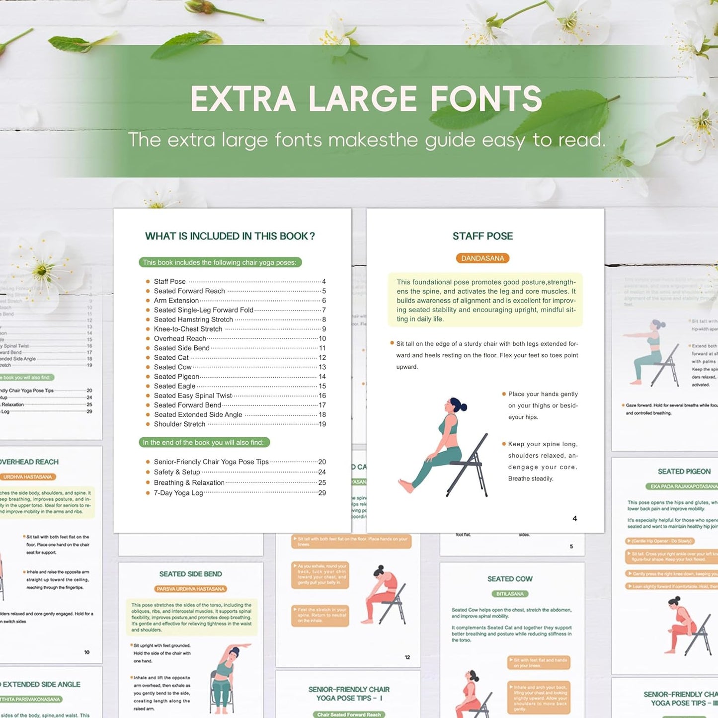 Chair Yoga for Seniors Over 60 Book & Chart – 30-Day Challenge, Gentle Seated Yoga Guide, Chair Yoga for Weight Loss & Flexibility, Senior Chair Exercises for Women & Men, 8.5x11" Book on Chair Yoga