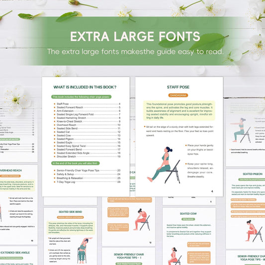 Chair Yoga for Seniors Over 60 Book & Chart – 30-Day Challenge, Gentle Seated Yoga Guide, Chair Yoga for Weight Loss & Flexibility, Senior Chair Exercises for Women & Men, 8.5x11" Book on Chair Yoga