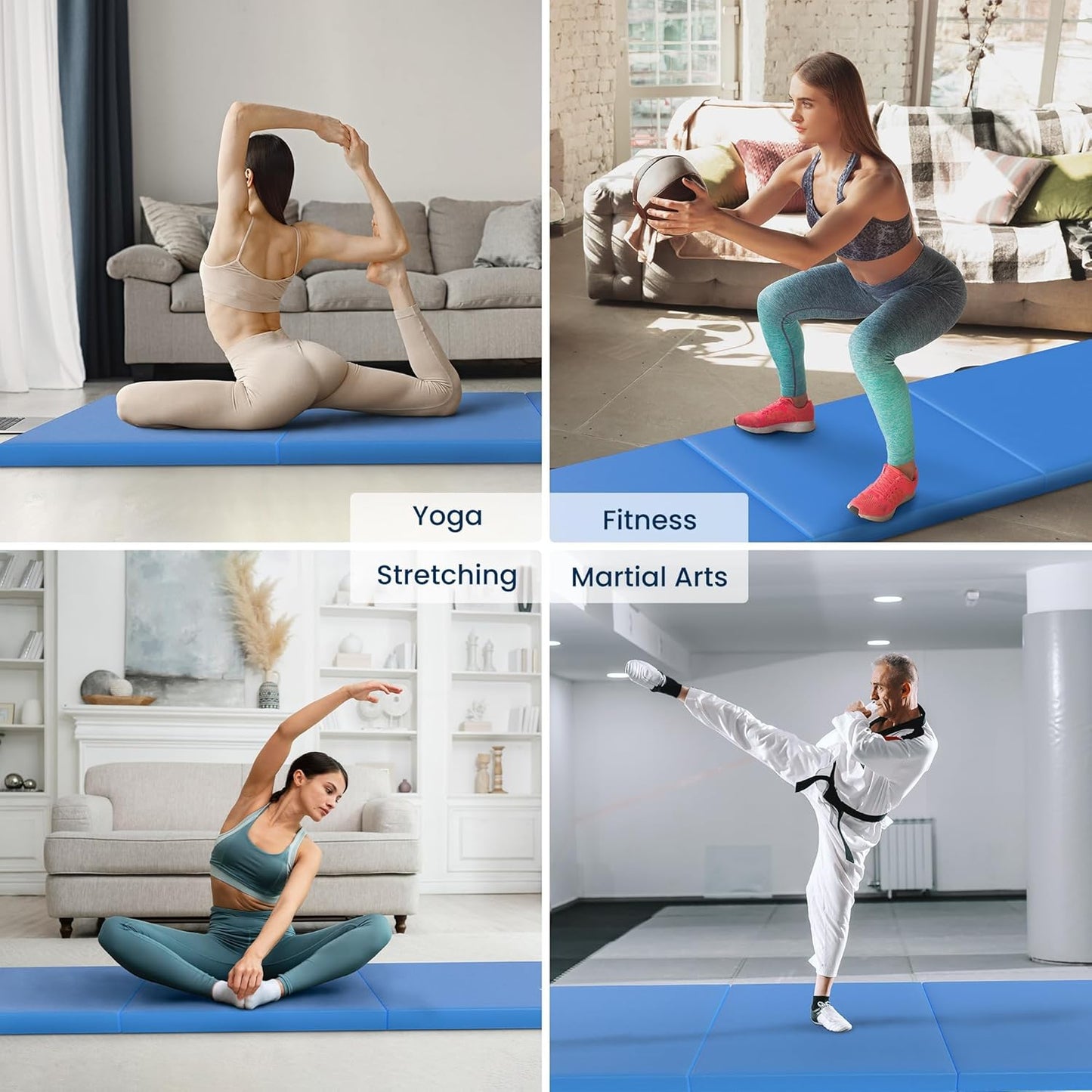 Fitvids Folding Exercise Gymnastics Mat for Tumbling, 2'x6'x2" Gym Workout Mat with Carrying Handles High-Density Anti-Tear Portable Fitness Aerobics Mats for Home Gym Yoga Pilates MMA Core Training