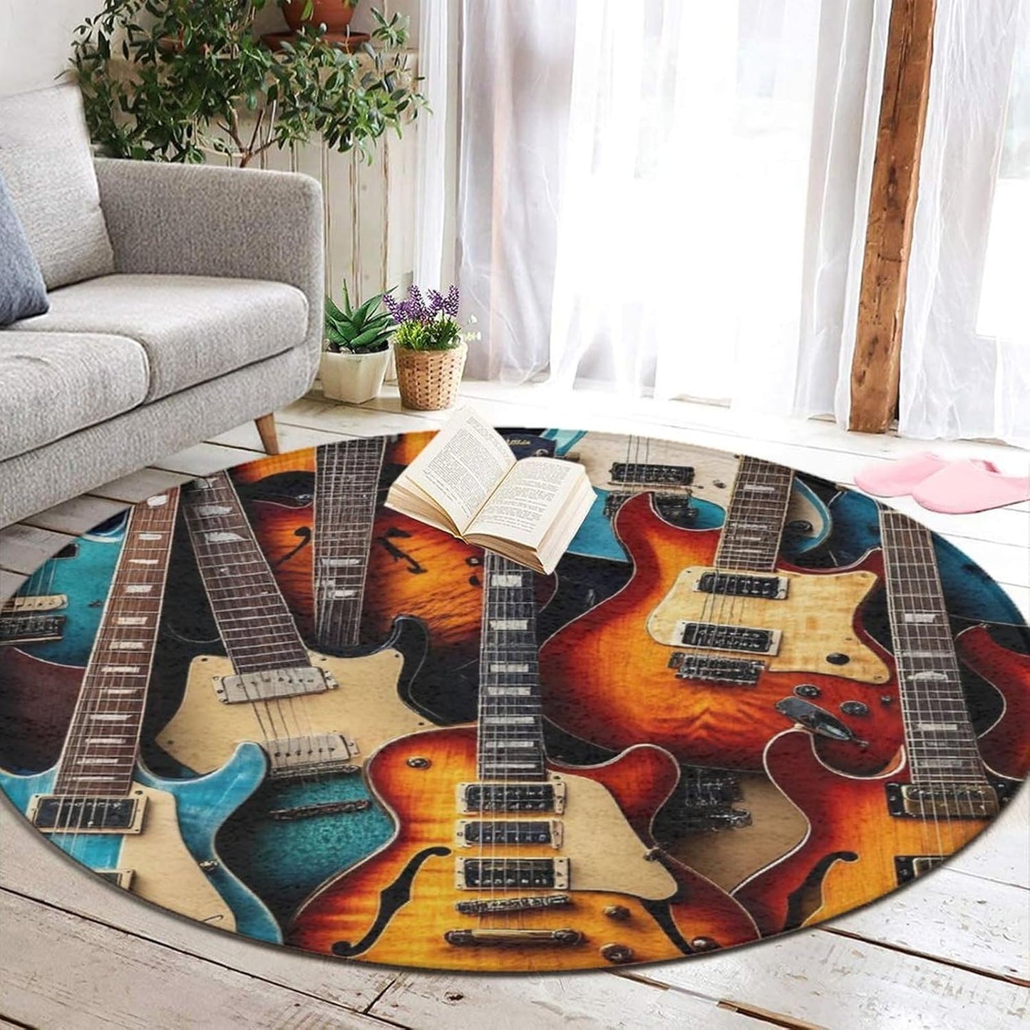 Soft Round Yoga Carpet, Office Chair Decor Round Mat for Carpet and Hardwood Floors Purple Butterfly