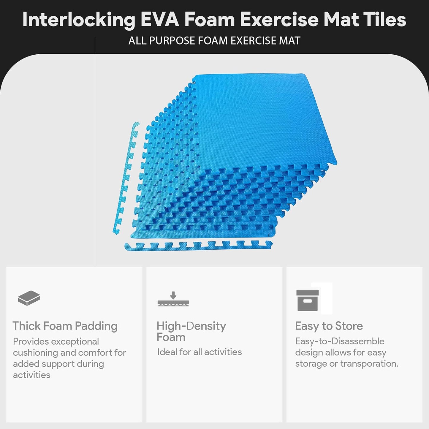 BalanceFrom Puzzle Exercise Mat 1" Thick, EVA Interlocking Foam Floor Tiles for Home Gym, Mat for Home Workout Equipment, Floor Padding for Kids, Black, 24 in x 24 in x 1 in, 24 Sq Ft - 6 Tiles