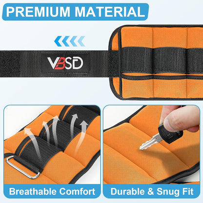 VBSD Adjustable Ankle Weights for Men Women, 2 4 6 8 10 lbs 1 Pair Leg Weight Straps, Weighted Ankle Weight Set with Removable Sandbags for Walking Running Yoga Physical Therapy Gym Home Workout