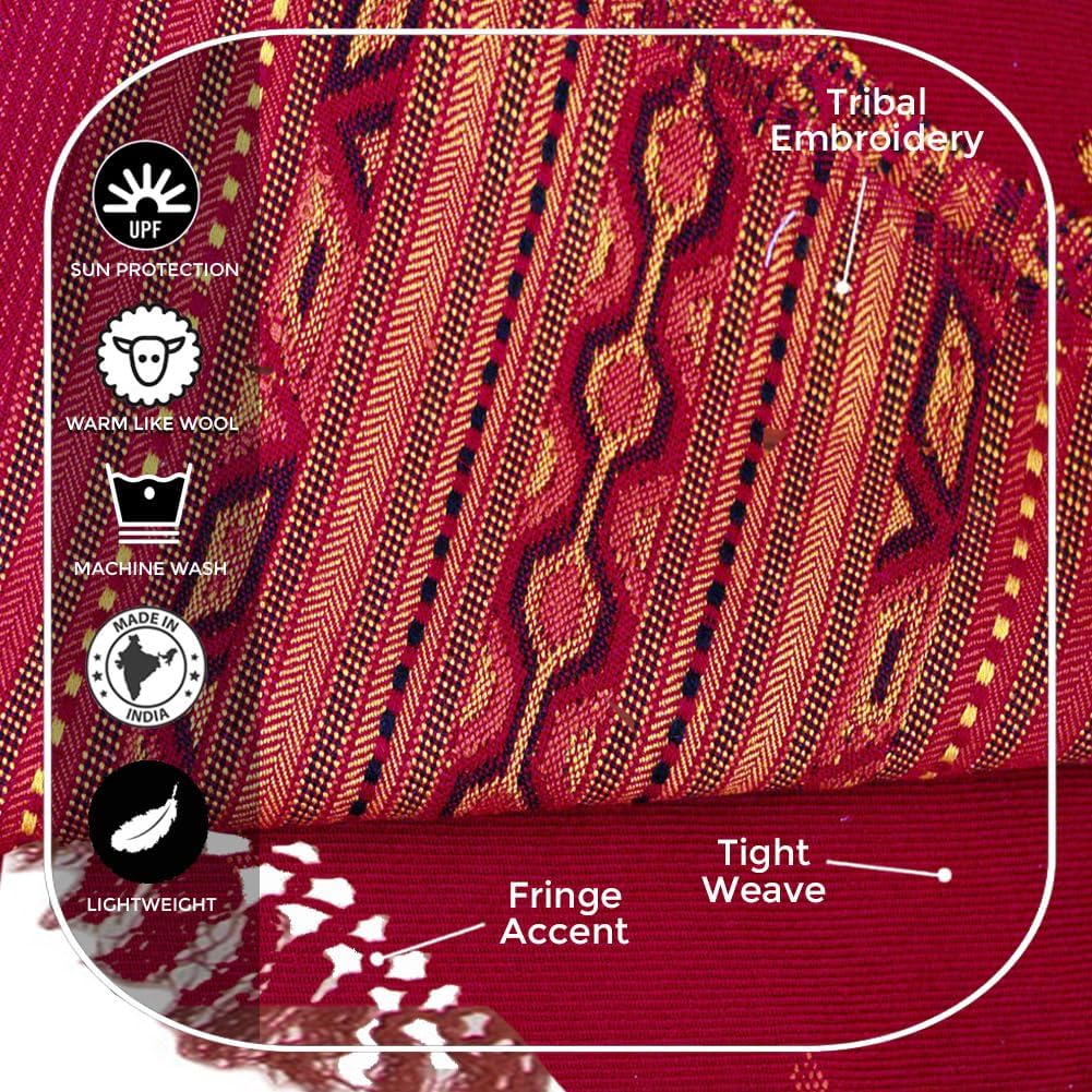 Exotic Vegan Meditation Shawl - Large Unisex Prayer Wrap, Oversize Scarf & Versatile Indian Style Blanket
