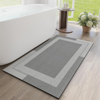 YDKGL Non Slip Long Bath Mat Bathroom Runner, Rubber Backing Ultra Thin Bathroom Rugs Fit Under Door Quick Dry Super Absorbent Washable Bath Rug Shower Mat for Bathtub Sink Floor, Dark Gray 17"x47"