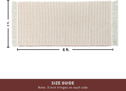 Chardin home Beige & Ivory Providence Runner 2.5x8 feet |Hand Woven Farmhouse Rug with Hand Knotted Fringes|Great in Kitchens entryways Hallways Bathrooms Meditation Yoga Mat|Reversible Cotton Rug