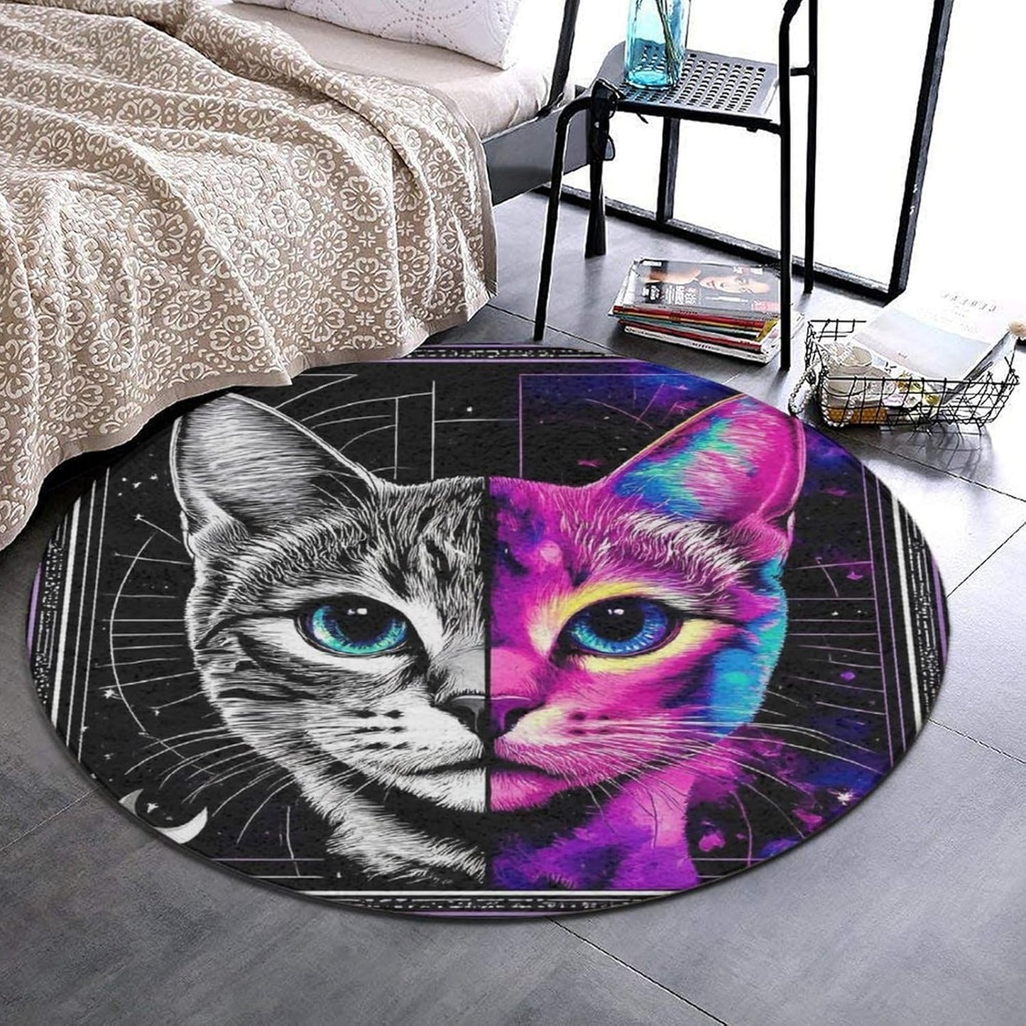 Machine Washable Modern Round Area Rug, Room Sofa Yoga Soft Round Carpet, Home Decor Non Slip Kitchen Office Circle Rug Trippy Rainbow Mushroom Tie Dye Art, 60inch