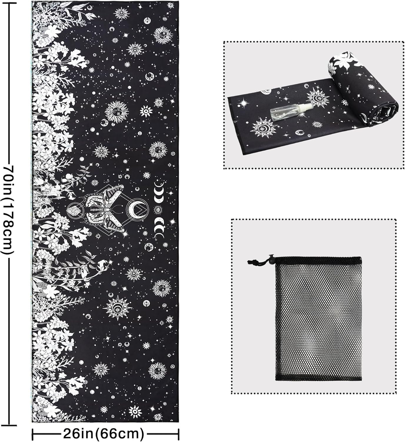 Yoga Mat Towel with Corner Pockets - Microfiber Yoga Towels for Hot Yoga Non Slip Moisture Wicking Sweat Absorbent, Tree of Life Yoga Towel Easy for Travel, Use in Hot Yoga,Bikram,Pilates and Fitness