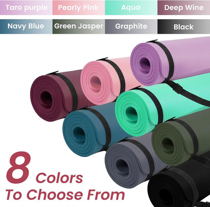 Fitvids Yoga Mat, 1/2-Inch Extra Thick High Density Exercise Mat, Anti-Tear Exercise Yoga Mat with Carrying Strap, Suitable for Various Yoga Exercises