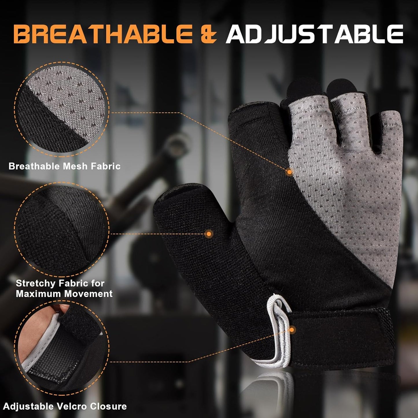 sunnex Workout Gloves for Women - Breathable Weight Lifting Gloves with Non-Slip Silicone Padding, Fingerless Gym Gloves for Cycling, Rowing, Pull Ups & Training (4 Sizes)