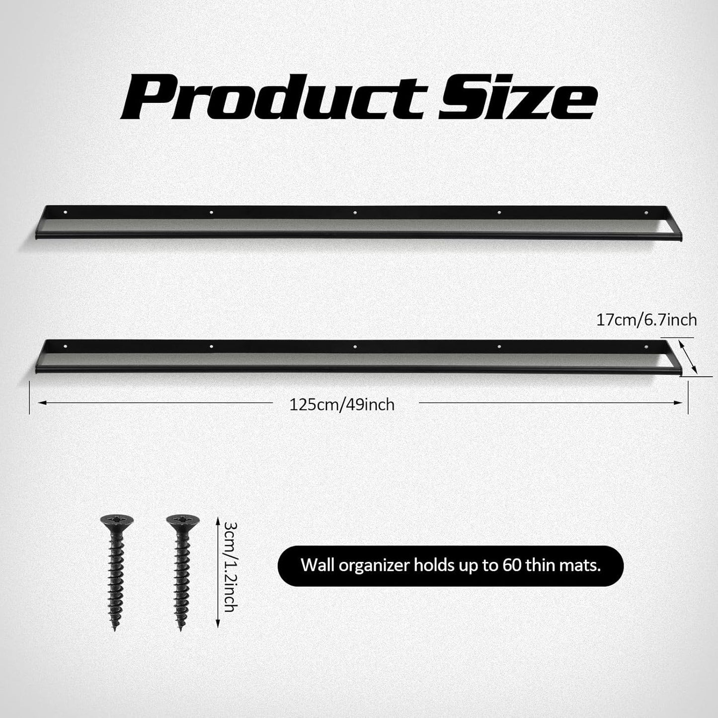 Sintuff 49 x 7 x 2 Yoga Mat Holder Hanging Mat Wall-mounted Rack Holds up to 60 Exercise Mats Holder for Home Gym, Fitness Classes, Yoga Studio