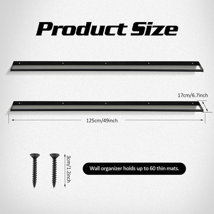Sintuff 49 x 7 x 2 Yoga Mat Holder Hanging Mat Wall-mounted Rack Holds up to 60 Exercise Mats Holder for Home Gym, Fitness Classes, Yoga Studio