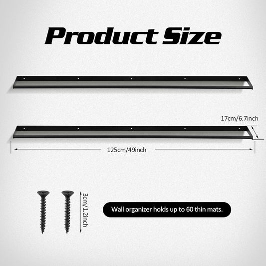 Sintuff 49 x 7 x 2 Yoga Mat Holder Hanging Mat Wall-mounted Rack Holds up to 60 Exercise Mats Holder for Home Gym, Fitness Classes, Yoga Studio