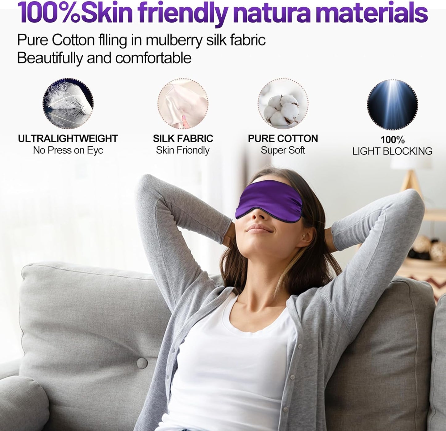 Sleep Mask, Silk Eye Mask for Sleeping with Adjustable Strap, Satin Blackout Sleeping Eye Mask for Men&Women, Comfortable Blindfold Eyeshade for Night Sleep(Black)