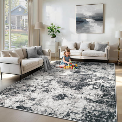 XLUEZ 8x10 Area Rugs for Living Room, Washable Modern Abstract Large Area Rug Neutral Soft Non Slip Kids Rug Stain Resistant Indoor Carpet for Bedroom Nursery Dining Children's Room(Blue, 8'x10')