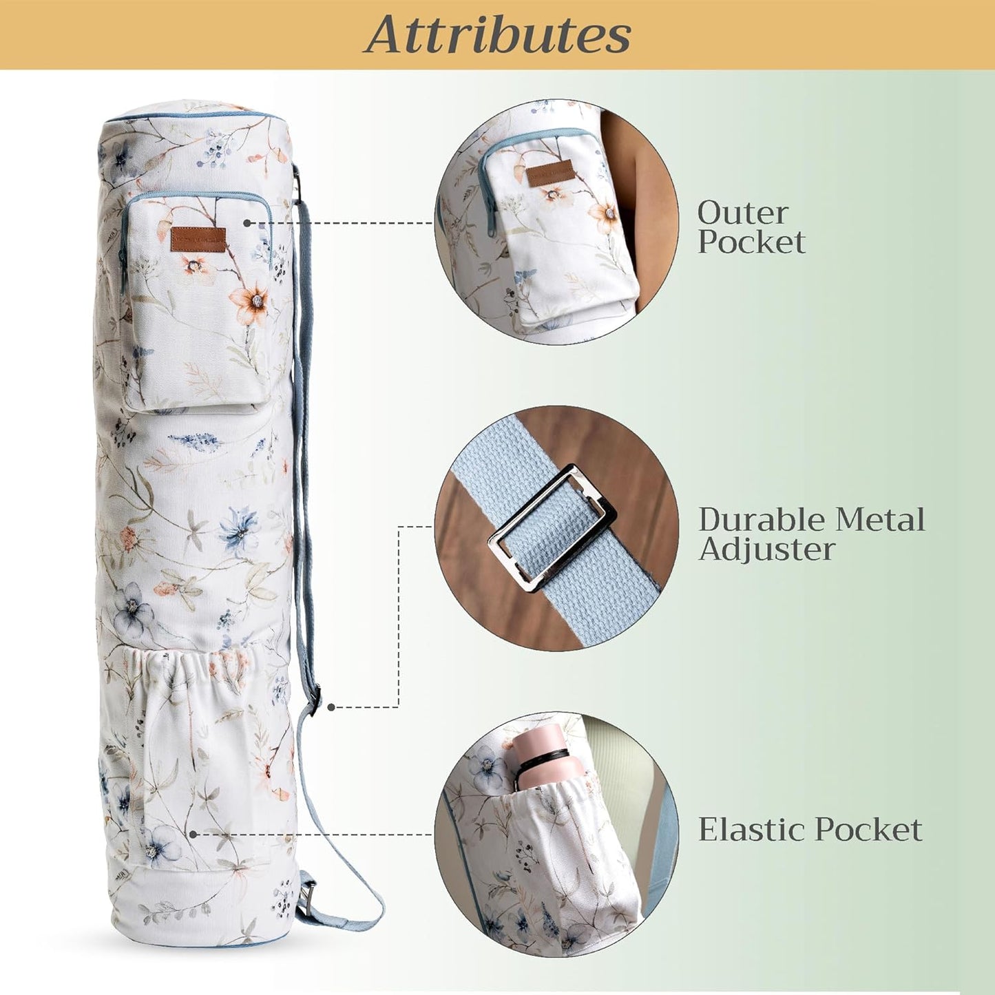 Maison d' Hermine Yoga Mat bag, Cylindrical bag for Woman&Men, yoga mat Bag &Adjustable shoulder straps Yoga Mat Carrier Bag with Drawstring Water Bottle Pocket and zipper pocket Easter Gifts