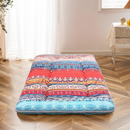 MAXYOYO Bohemian Retro Mattress Boho Floral Japanese Futon Mattress Tatami Floor Mat Foldable Portable Camping, Sleeping Pad, Lounger Couch Bed Full Size