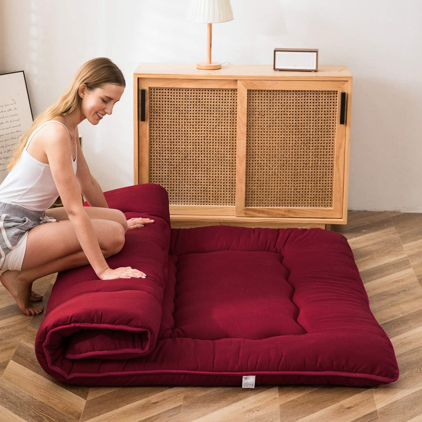 MAXYOYO Bohemian Retro Mattress Boho Floral Japanese Futon Mattress Tatami Floor Mat Foldable Portable Camping, Sleeping Pad, Lounger Couch Bed Full Size