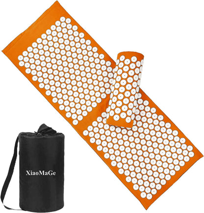 XiaoMaGe Acupressure Mat and Pillow Set with Bag - Large Size 28.7 X 16.5 inch Acupuncture Mat for Neck & Back Pain, Muscle Relaxation Stress Relief, Sciatica Pain Relief Pillow (Black)