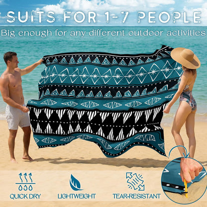 BYDOLL Beach Blanket Waterproof Sandproof Large Sand Free,78''X81''/10'X9' Oversized Sandless Lightweight Blanket Picnic Mat for Beach Travel Camping Hiking with Stakes