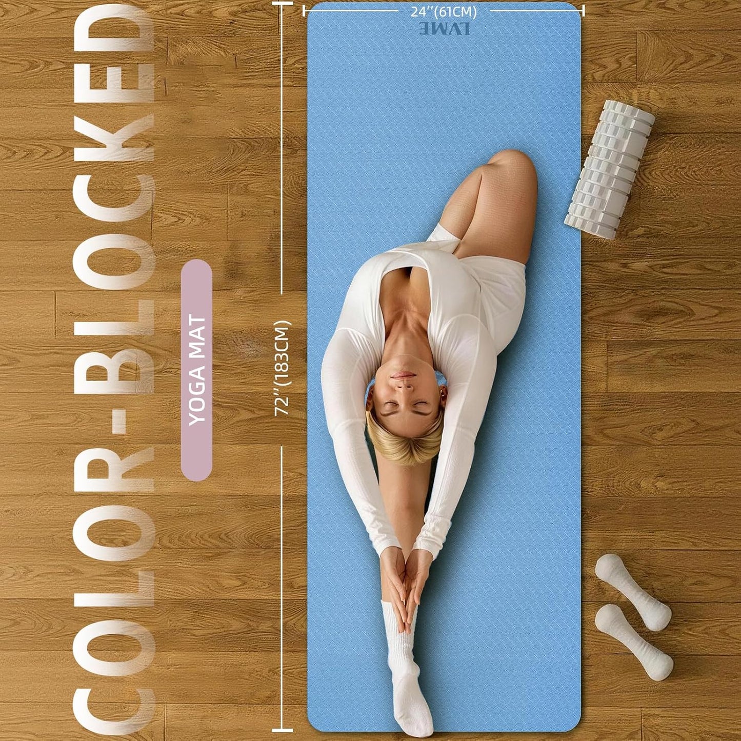 Yoga Mat Non Slip, Anti-Tear 1/4" & 2/5" Thick TPE Yoga Mats for Women and Men, a stylish and practical dual-tone yoga mat.72"x24" Exercise & Fitness Mat with Carrying Strap, Workout Mats for Yoga, Pilates and Floor Exercise