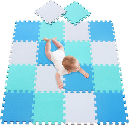 meiqicool Foam Play Mat Thick Soft EVA Interlocking Foam Floor Mats Children Yoga Exercise Multi Jigsaw Puzzle Blocking Board Kids Playmats Play Grey 18 Piece L