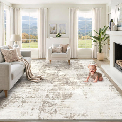 XLUEZ 8x10 Area Rugs for Living Room, Washable Modern Abstract Large Area Rug Neutral Soft Non Slip Kids Rug Stain Resistant Indoor Carpet for Bedroom Nursery Dining Children's Room(Blue, 8'x10')