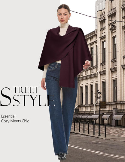PULI Womens Large Cross Front Poncho Sweater Wrap Topper Knitted Elegant Shawls Cape for Fall Winter