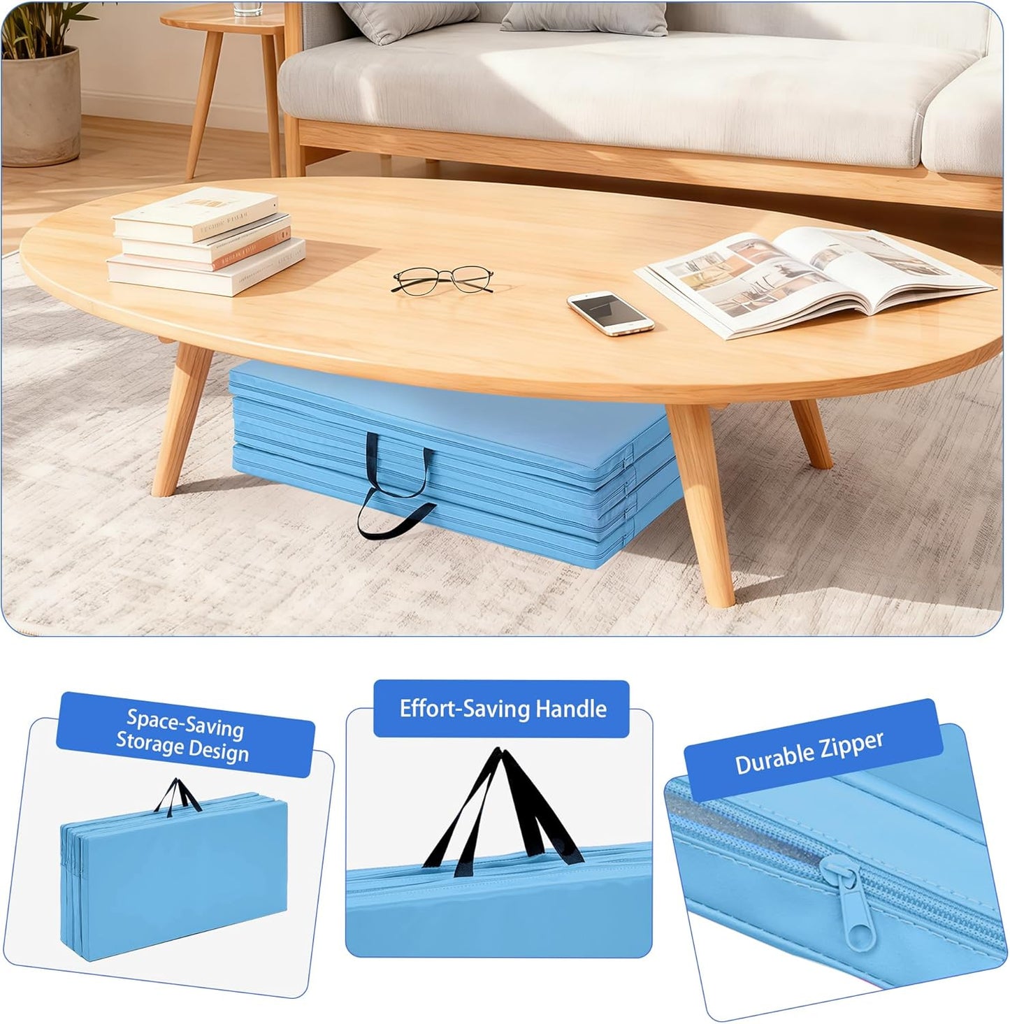 Outdoor Basic 6'x3'x2'' Gymnastics Mats Portable 4-Fold Tumbling Mat Thick Yoga Mat with PU Leather & Carry Handle for Home Workout, Yoga, MMA Core Training, Pilates