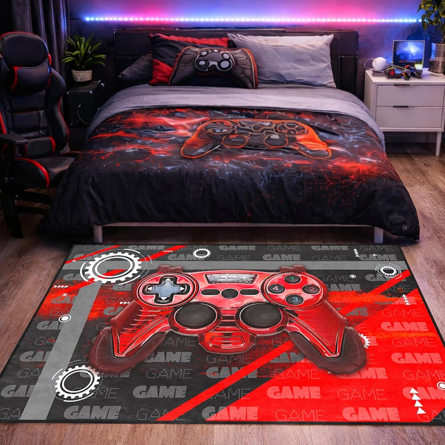 Game Controller Rugs for Bedroom Boys Living Room Gamer Gamepad Red Carpets Floor Mat Player Indoor Mats Gaming Art Design Home Decor Crystal Doormat Yoga Mats 3'x5'